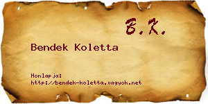 Bendek Koletta névjegykártya